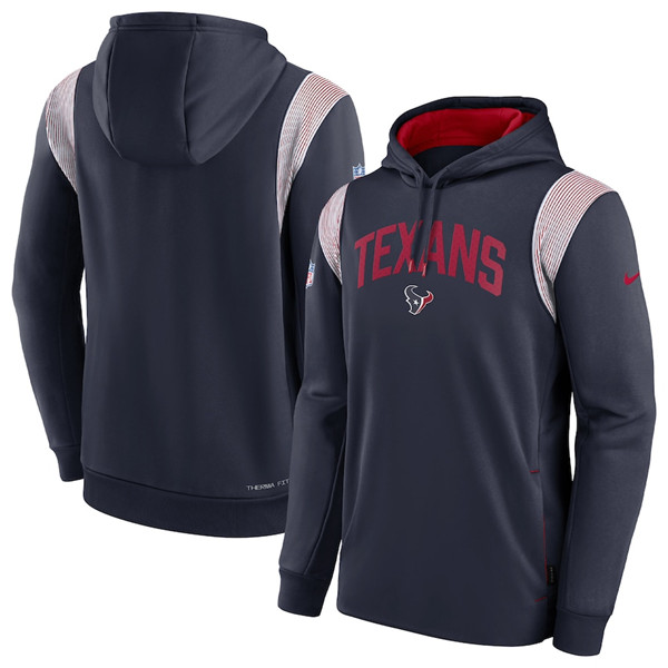 Men's Houston Texans Navy Sideline Stack Performance Pullover Hoodie 002